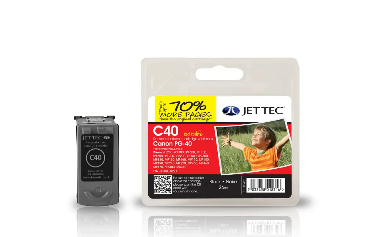 High-quality C40 black XL ink cartridge for Jettec printers in Romford and surrounding areas.