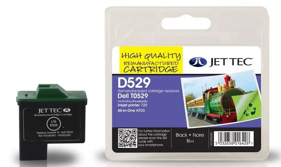 Remanufactured Jettec D529 black ink cartridge, ideal for printers in Romford and surrounding areas.